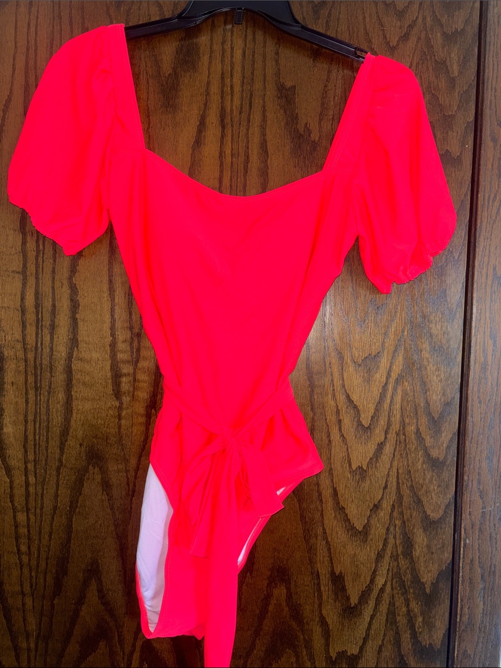 MARINA Neon Orange Puff Sleeve One-Piece with Waist Tie Size XL NWT